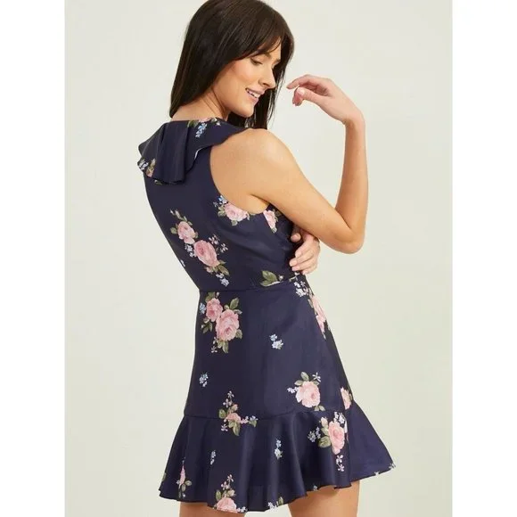 Anthropologie Altar’d State Women Navy Austen Floral Satin Dress Size Large NWT - Picture 2 of 7